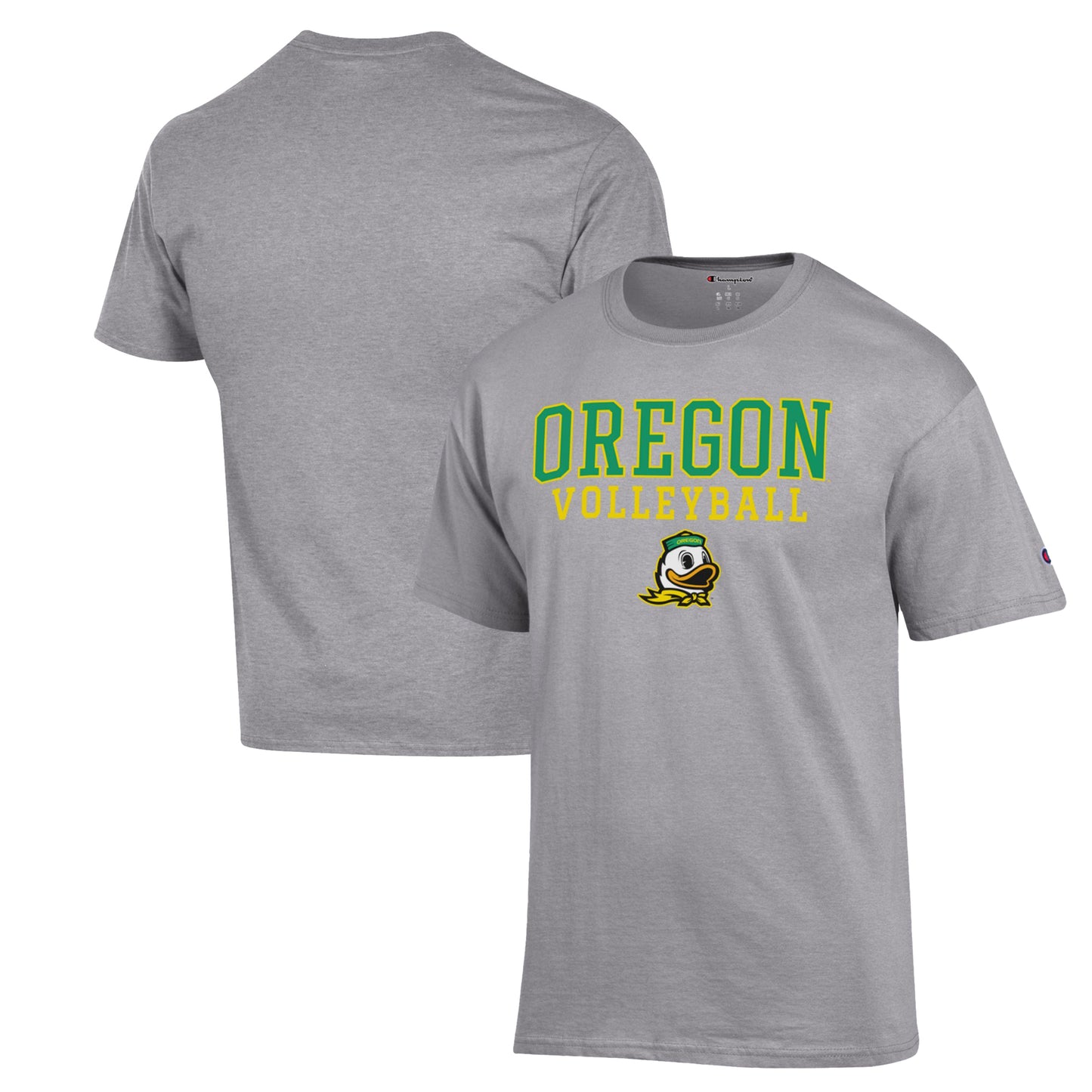 Men's Champion Heather Gray Oregon Ducks Stack Logo Volleyball Powerblend T-Shirt