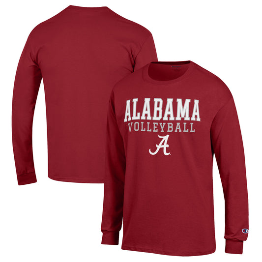 Men's Champion Crimson Alabama Crimson Tide Stack Logo Volleyball Powerblend Long Sleeve T-Shirt