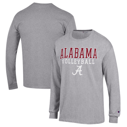 Men's Champion Heather Gray Alabama Crimson Tide Stack Logo Volleyball Powerblend Long Sleeve T-Shirt