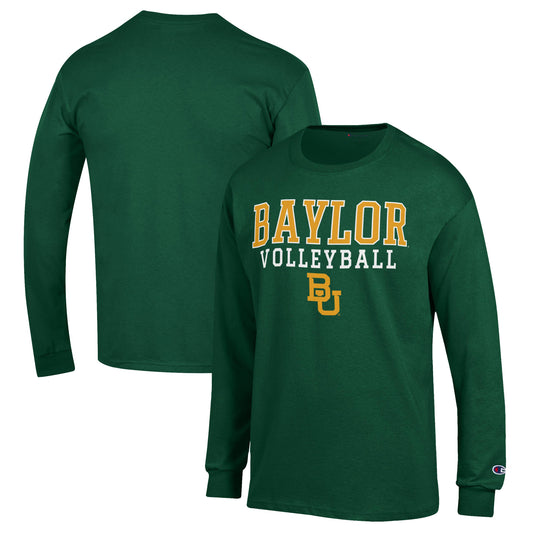 Men's Champion Green Baylor Bears Stack Logo Volleyball Powerblend Long Sleeve T-Shirt