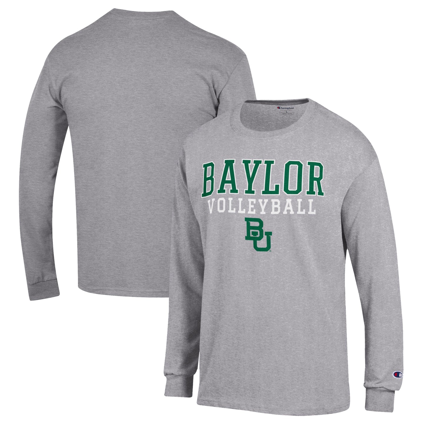 Men's Champion Heather Gray Baylor Bears Stack Logo Volleyball Powerblend Long Sleeve T-Shirt