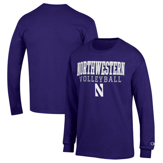 Men's Champion Purple Northwestern Wildcats Stack Logo Volleyball Powerblend Long Sleeve T-Shirt