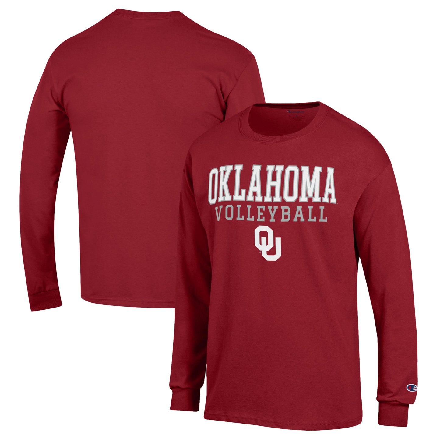 Men's Champion Crimson Oklahoma Sooners Stack Logo Volleyball Powerblend Long Sleeve T-Shirt