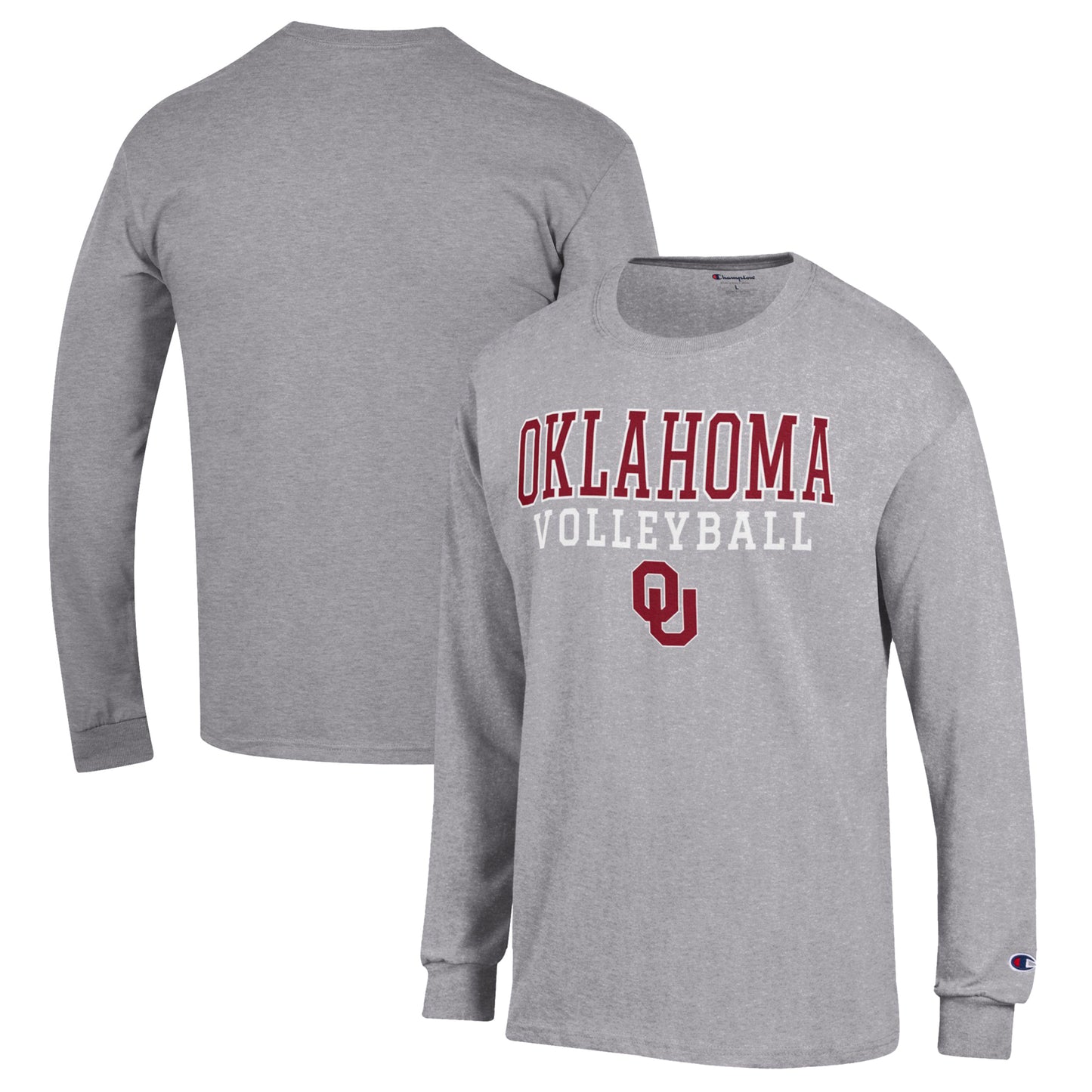Men's Champion Heather Gray Oklahoma Sooners Stack Logo Volleyball Powerblend Long Sleeve T-Shirt