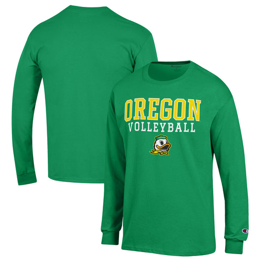 Men's Champion Green Oregon Ducks Stack Logo Volleyball Powerblend Long Sleeve T-Shirt