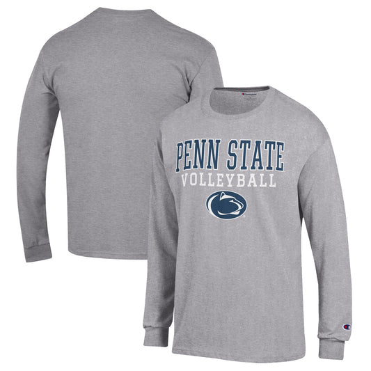 Men's Champion Heather Gray Penn State Nittany Lions Stack Logo Volleyball Powerblend Long Sleeve T-Shirt