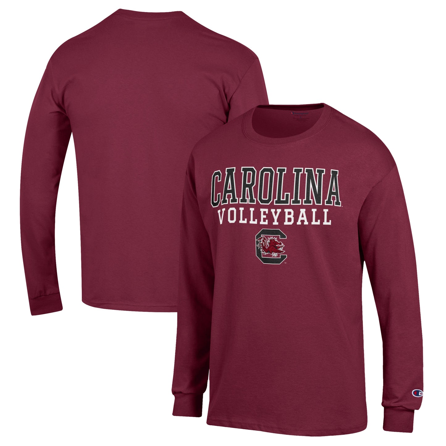 Men's Champion Garnet South Carolina Gamecocks Stack Logo Volleyball Powerblend Long Sleeve T-Shirt