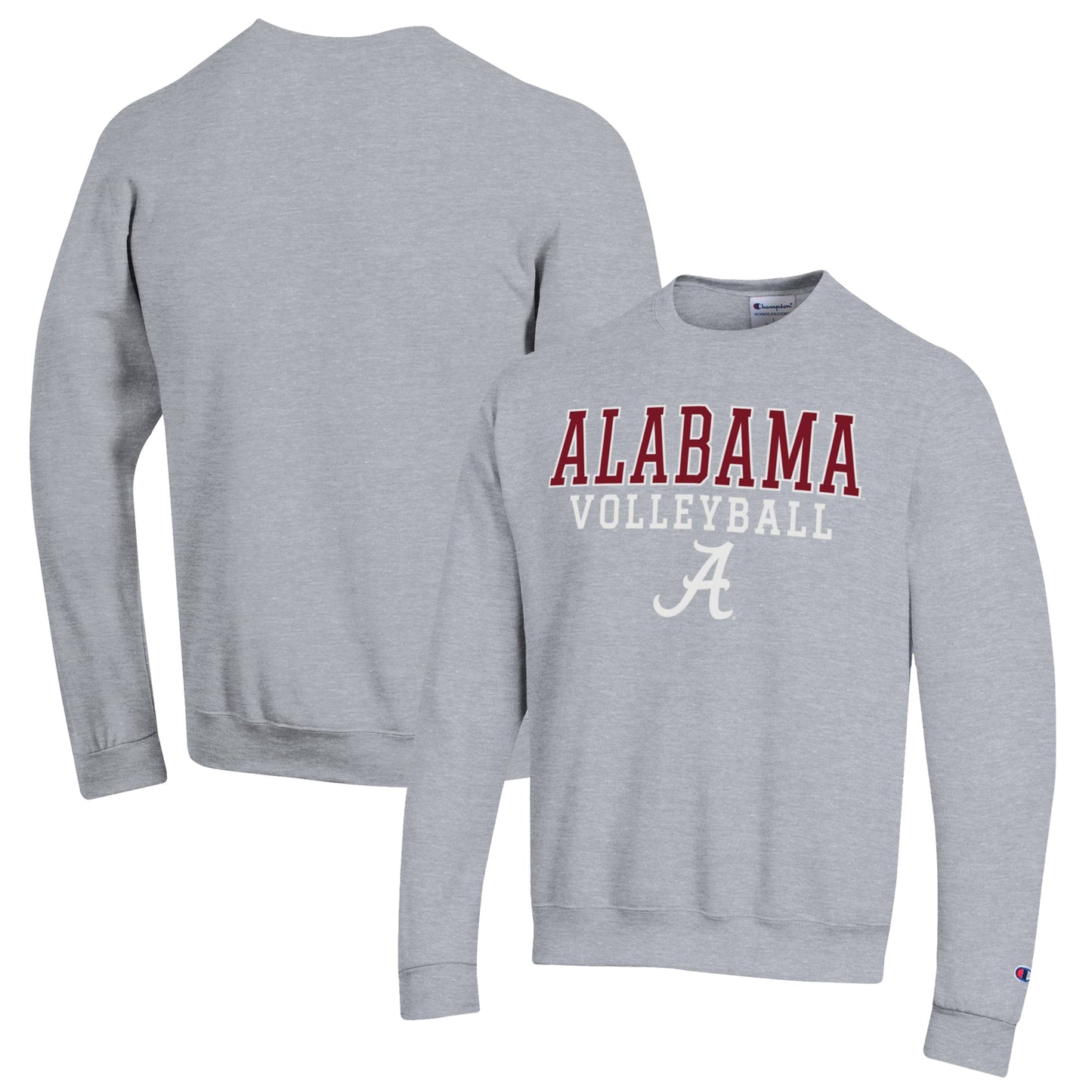 Men's Champion Heather Gray Alabama Crimson Tide Stack Logo Volleyball Powerblend Pullover Sweatshirt