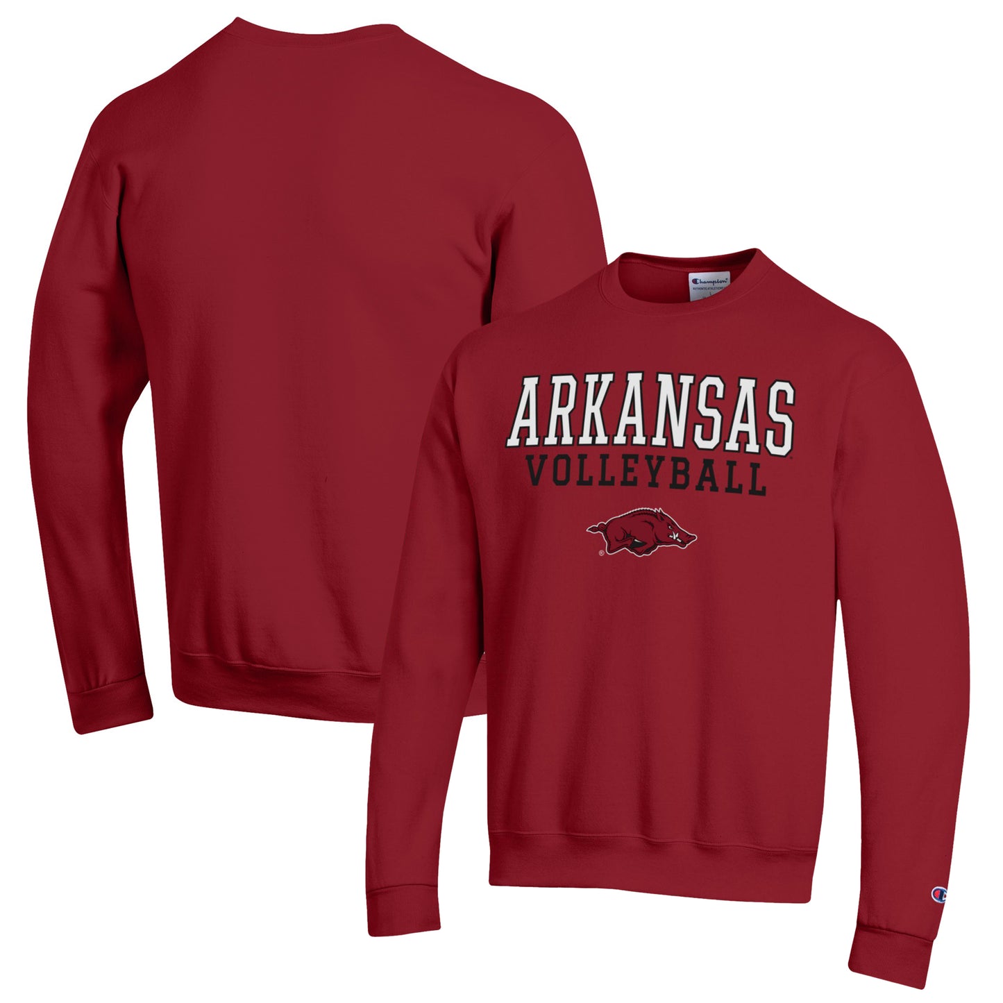 Men's Champion Cardinal Arkansas Razorbacks Stack Logo Volleyball Powerblend Pullover Sweatshirt