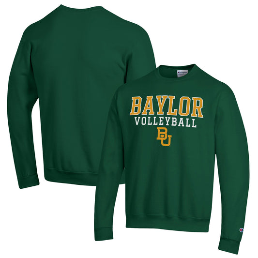 Men's Champion Green Baylor Bears Stack Logo Volleyball Powerblend Pullover Sweatshirt