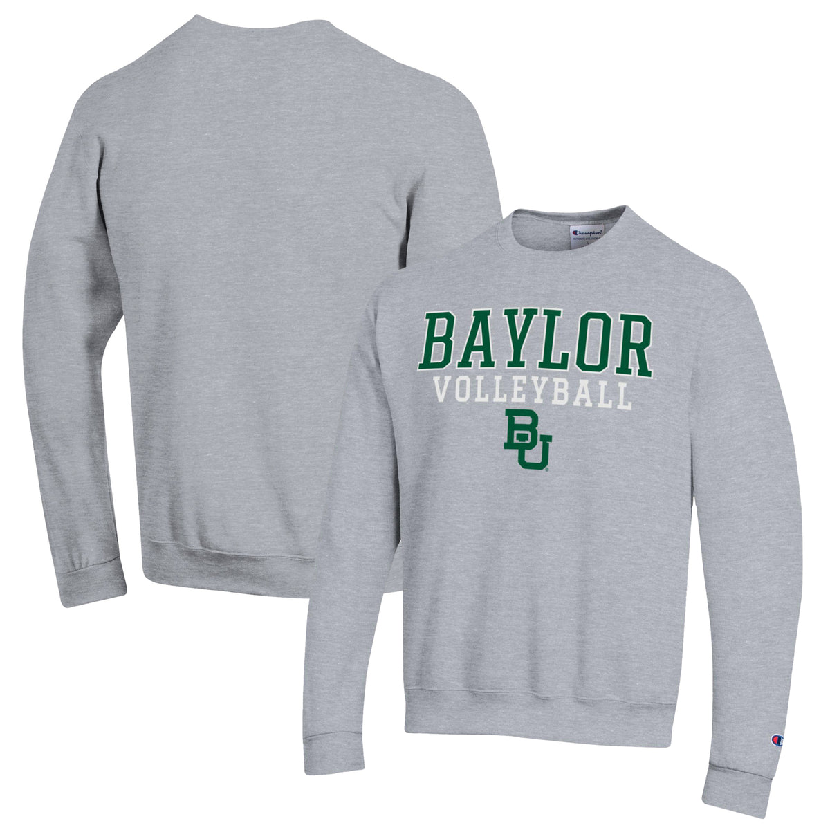 Men's Champion Heather Gray Baylor Bears Stack Logo Volleyball Powerblend Pullover Sweatshirt