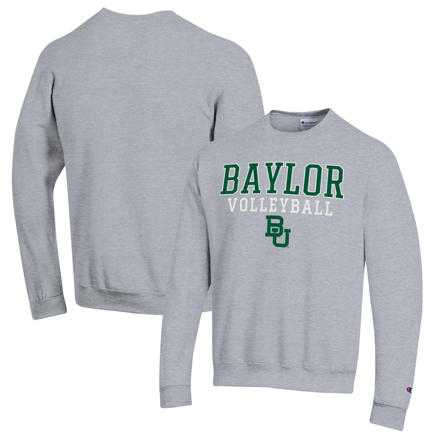 Men's Champion Heather Gray Baylor Bears Stack Logo Volleyball Powerblend Pullover Sweatshirt