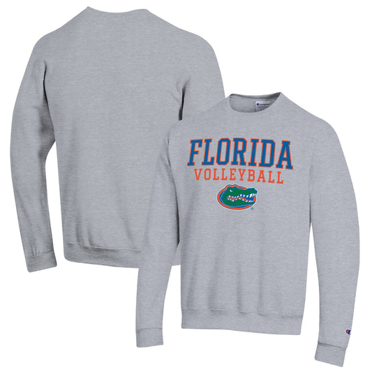 Men's Champion Heather Gray Florida Gators Stack Logo Volleyball Powerblend Pullover Sweatshirt