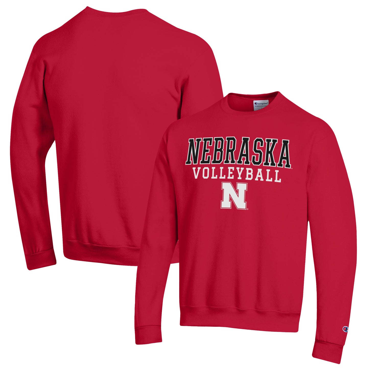 Men's Champion Scarlet Nebraska Huskers Stack Logo Volleyball Powerblend Pullover Sweatshirt