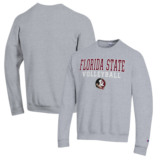 Men's Champion Heather Gray Florida State Seminoles Stack Logo Volleyball Powerblend Pullover Sweatshirt