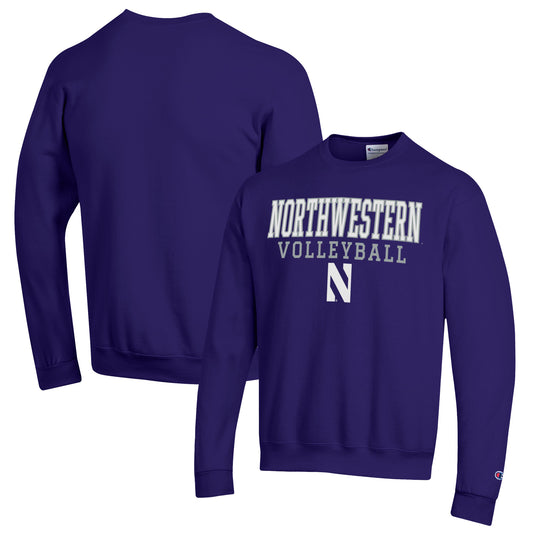 Men's Champion Purple Northwestern Wildcats Stack Logo Volleyball Powerblend Pullover Sweatshirt