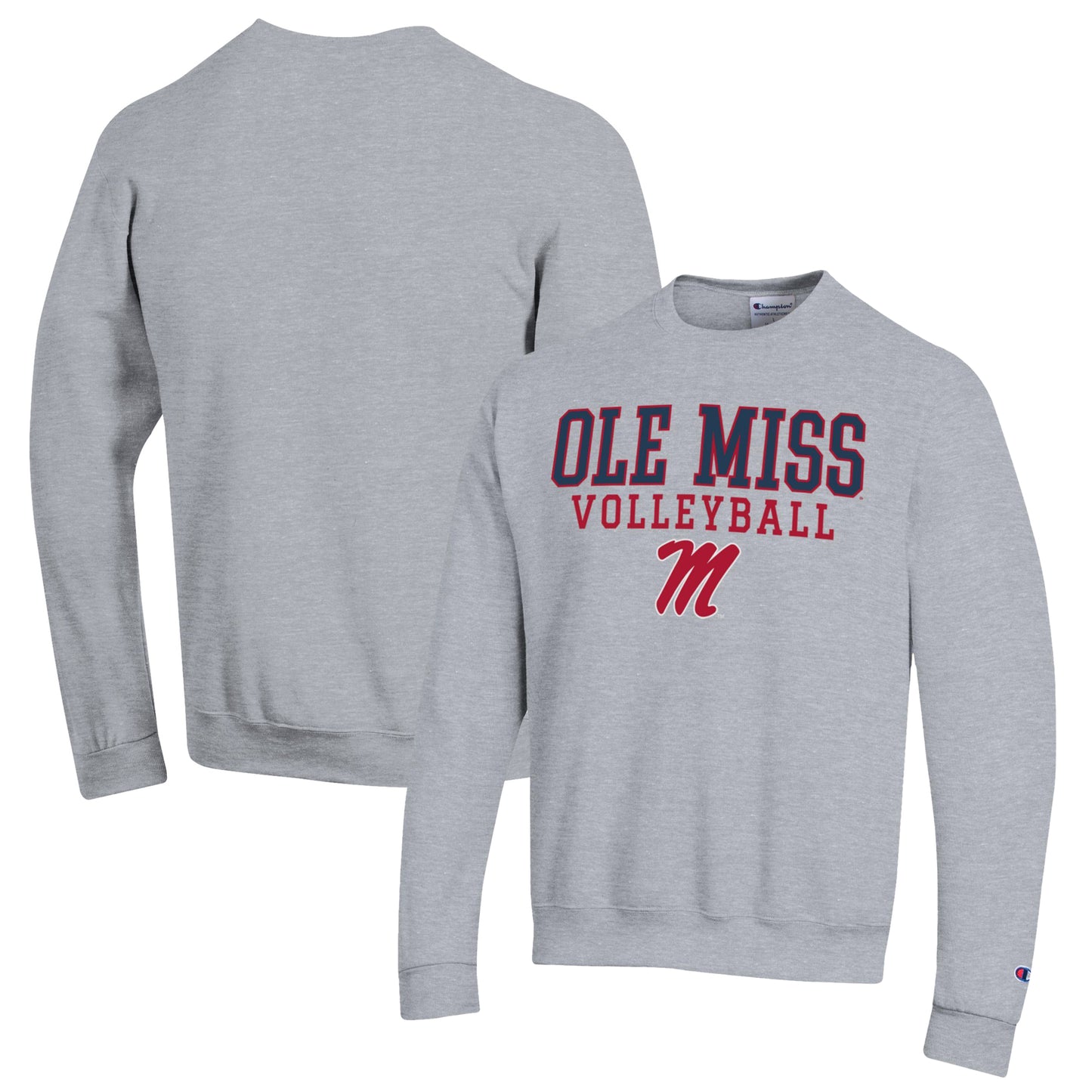 Men's Champion Heather Gray Ole Miss Rebels Stack Logo Volleyball Powerblend Pullover Sweatshirt