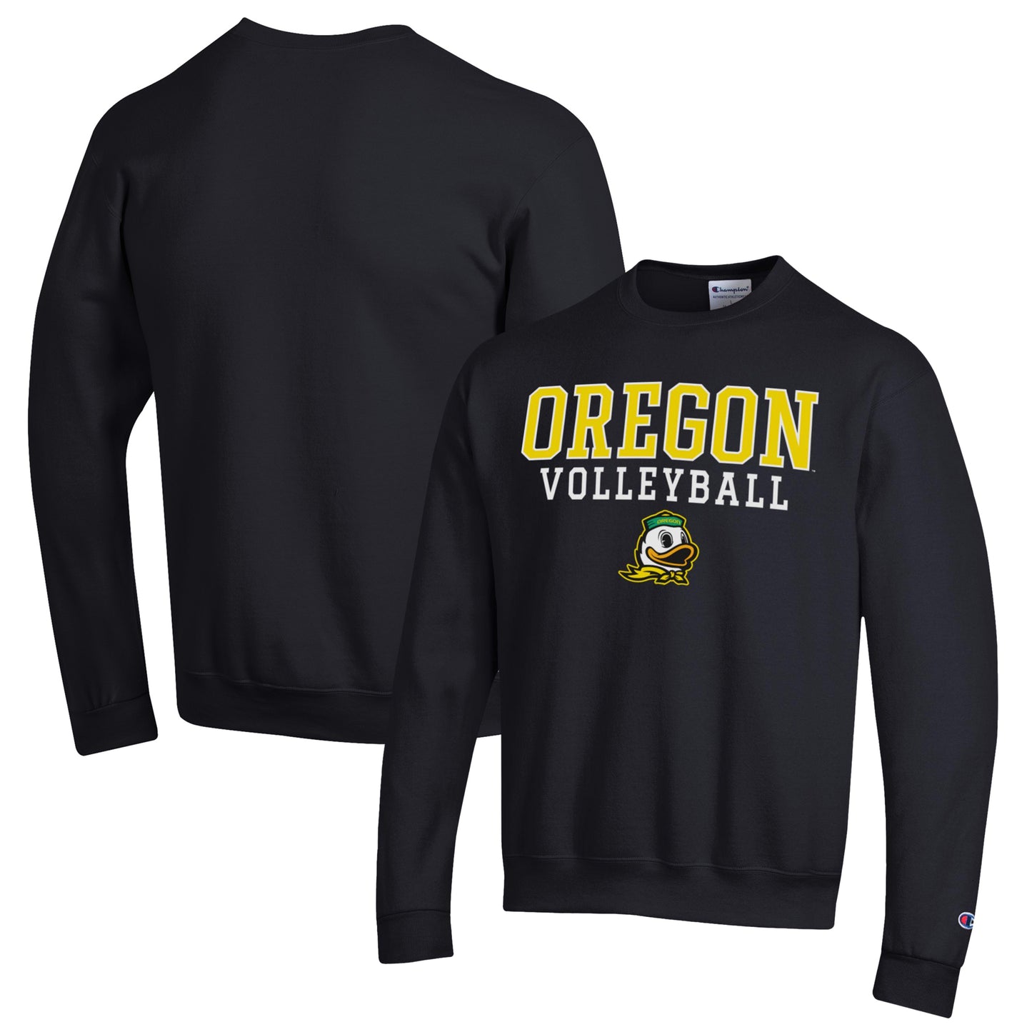 Men's Champion Black Oregon Ducks Stack Logo Volleyball Powerblend Pullover Sweatshirt