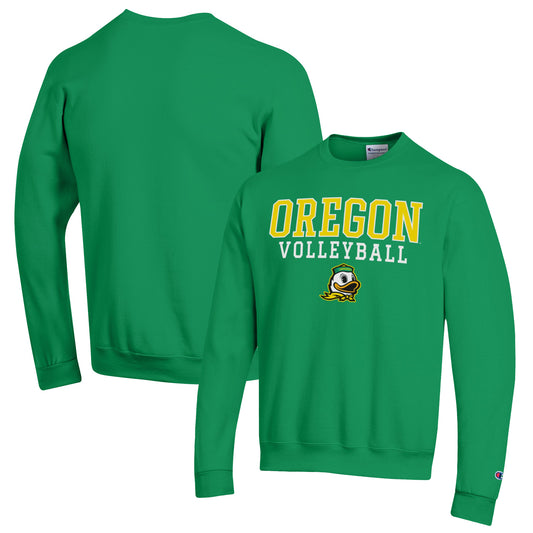 Men's Champion Green Oregon Ducks Stack Logo Volleyball Powerblend Pullover Sweatshirt