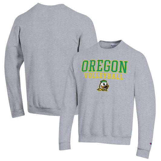 Men's Champion Heather Gray Oregon Ducks Stack Logo Volleyball Powerblend Pullover Sweatshirt