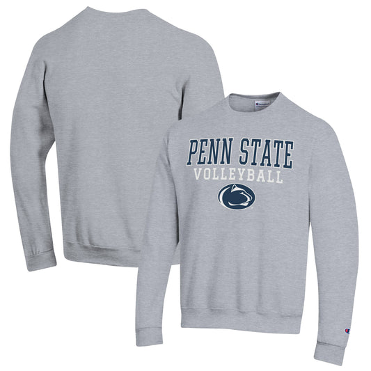 Men's Champion Heather Gray Penn State Nittany Lions Stack Logo Volleyball Powerblend Pullover Sweatshirt