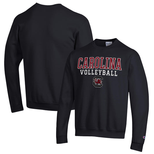 Men's Champion Black South Carolina Gamecocks Stack Logo Volleyball Powerblend Pullover Sweatshirt