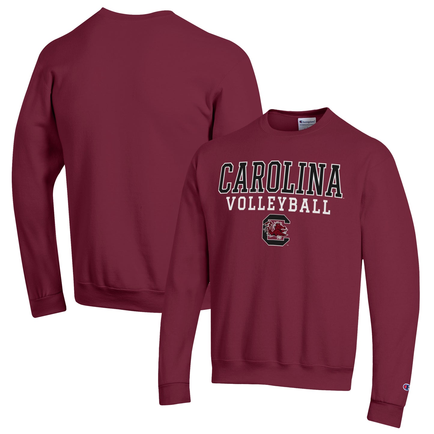 Men's Champion Garnet South Carolina Gamecocks Stack Logo Volleyball Powerblend Pullover Sweatshirt