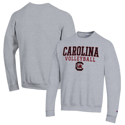 Men's Champion Heather Gray South Carolina Gamecocks Stack Logo Volleyball Powerblend Pullover Sweatshirt