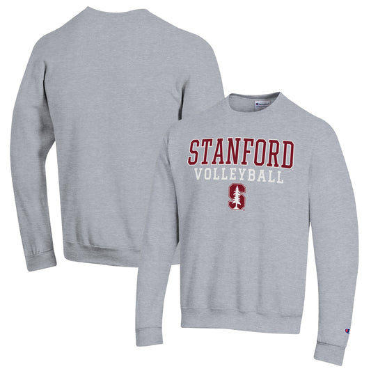 Men's Champion Heather Gray Stanford Cardinal Stack Logo Volleyball Powerblend Pullover Sweatshirt