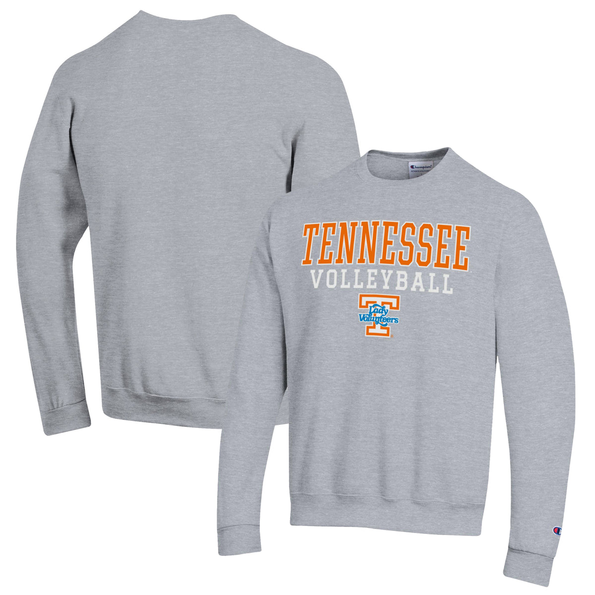 Men's Champion Heather Gray Tennessee Lady Vols Stack Logo Volleyball Powerblend Pullover Sweatshirt