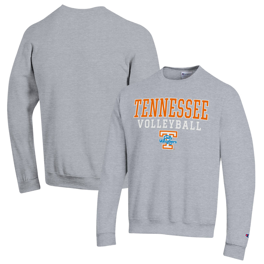 Men's Champion Heather Gray Tennessee Lady Vols Stack Logo Volleyball Powerblend Pullover Sweatshirt