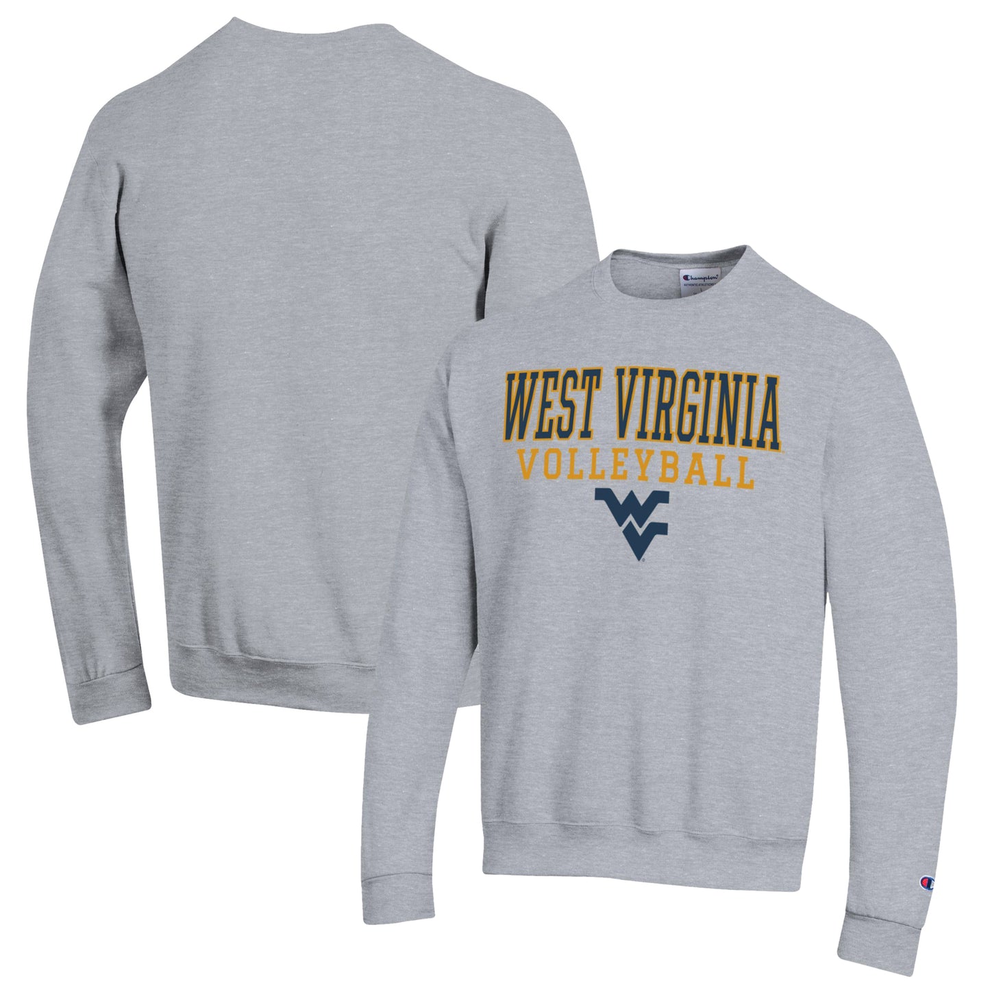 Men's Champion Heather Gray West Virginia Mountaineers Stack Logo Volleyball Powerblend Pullover Sweatshirt