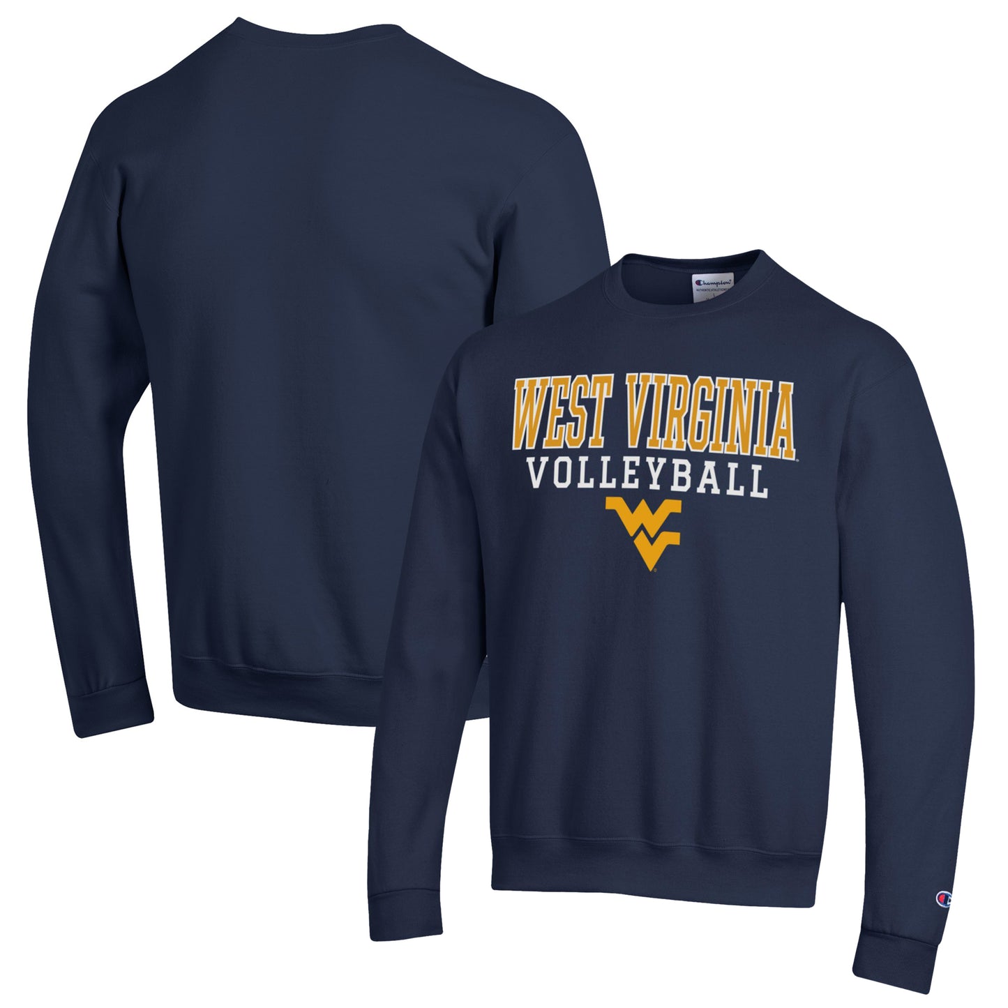 Men's Champion Navy West Virginia Mountaineers Stack Logo Volleyball Powerblend Pullover Sweatshirt