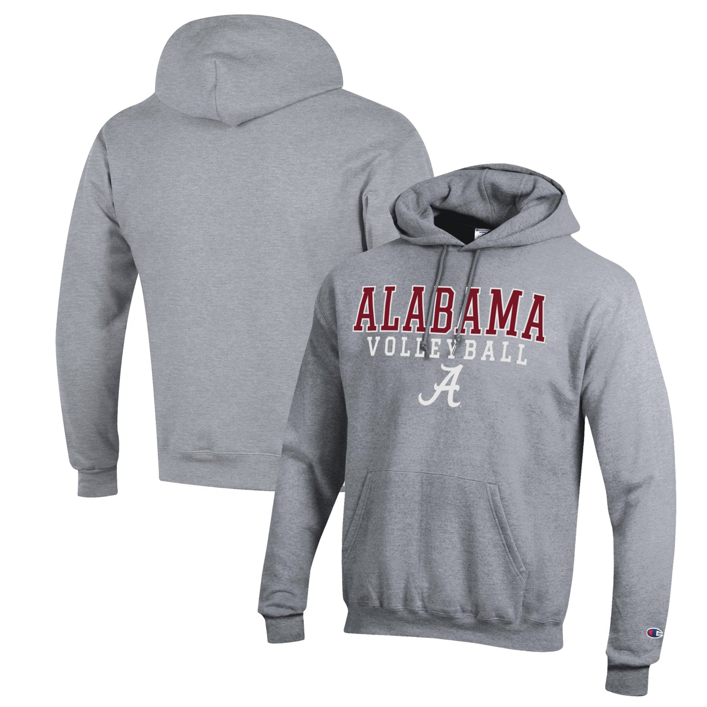 Men's Champion Heather Gray Alabama Crimson Tide Stack Logo Volleyball Powerblend Pullover Hoodie