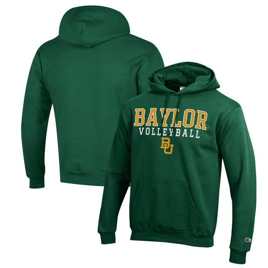 Men's Champion Green Baylor Bears Stack Logo Volleyball Powerblend Pullover Hoodie