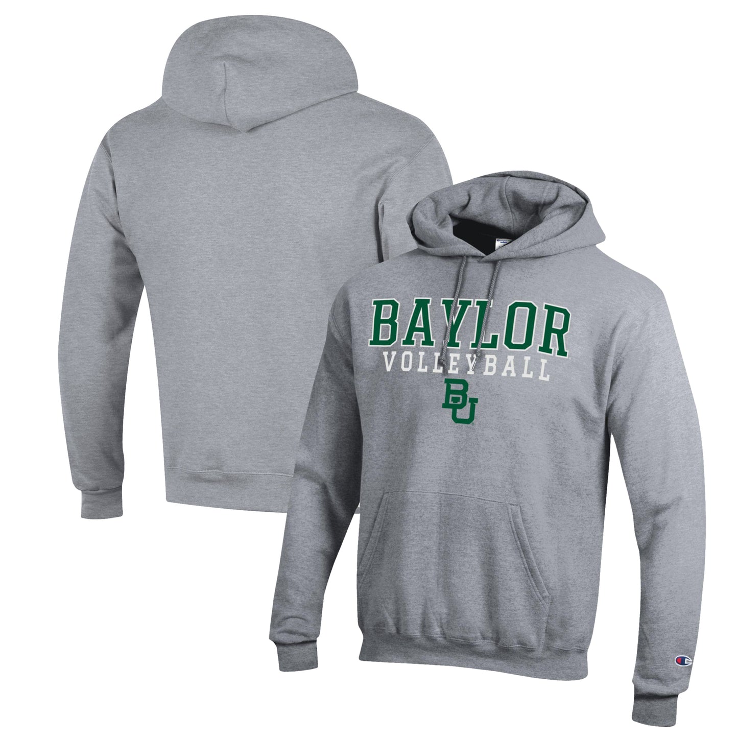 Men's Champion Heather Gray Baylor Bears Stack Logo Volleyball Powerblend Pullover Hoodie