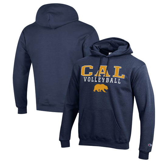 Men's Champion Navy Cal Bears Stack Logo Volleyball Powerblend Pullover Hoodie