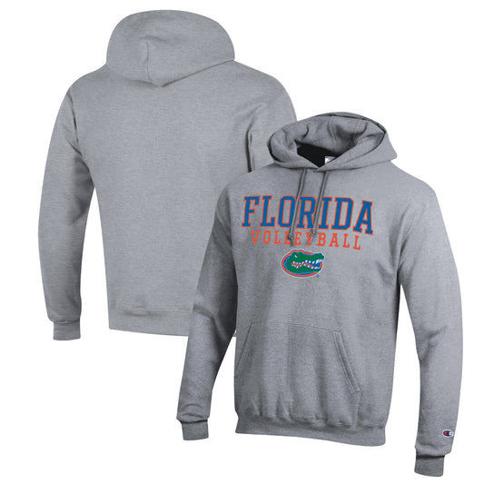 Men's Champion Heather Gray Florida Gators Stack Logo Volleyball Powerblend Pullover Hoodie