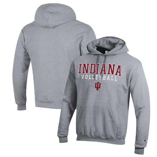 Men's Champion Heather Gray Indiana Hoosiers Stack Logo Volleyball Powerblend Pullover Hoodie