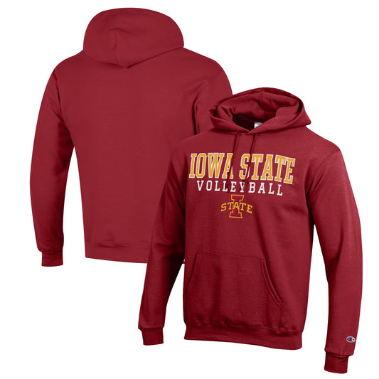 Men's Champion Cardinal Iowa State Cyclones Stack Logo Volleyball Powerblend Pullover Hoodie