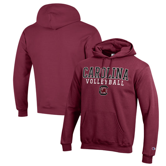 Men's Champion Garnet South Carolina Gamecocks Stack Logo Volleyball Powerblend Pullover Hoodie