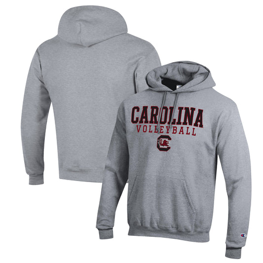 Men's Champion Heather Gray South Carolina Gamecocks Stack Logo Volleyball Powerblend Pullover Hoodie