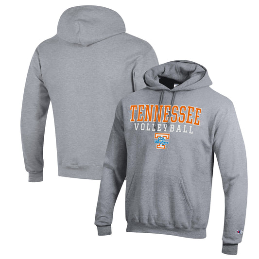 Men's Champion Heather Gray Tennessee Lady Vols Stack Logo Volleyball Powerblend Pullover Hoodie