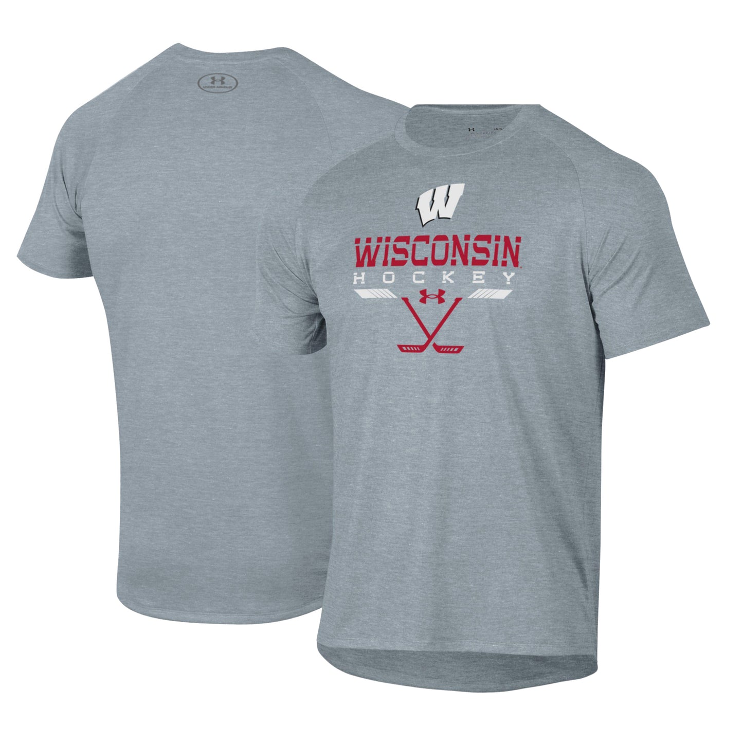 Men's Under Armour Gray Wisconsin Badgers Hockey Icon Raglan Performance T-Shirt