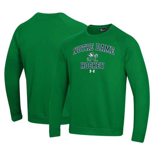 Men's Under Armour Green Notre Dame Fighting Irish Hockey All Day Arch Fleece Pullover Sweatshirt