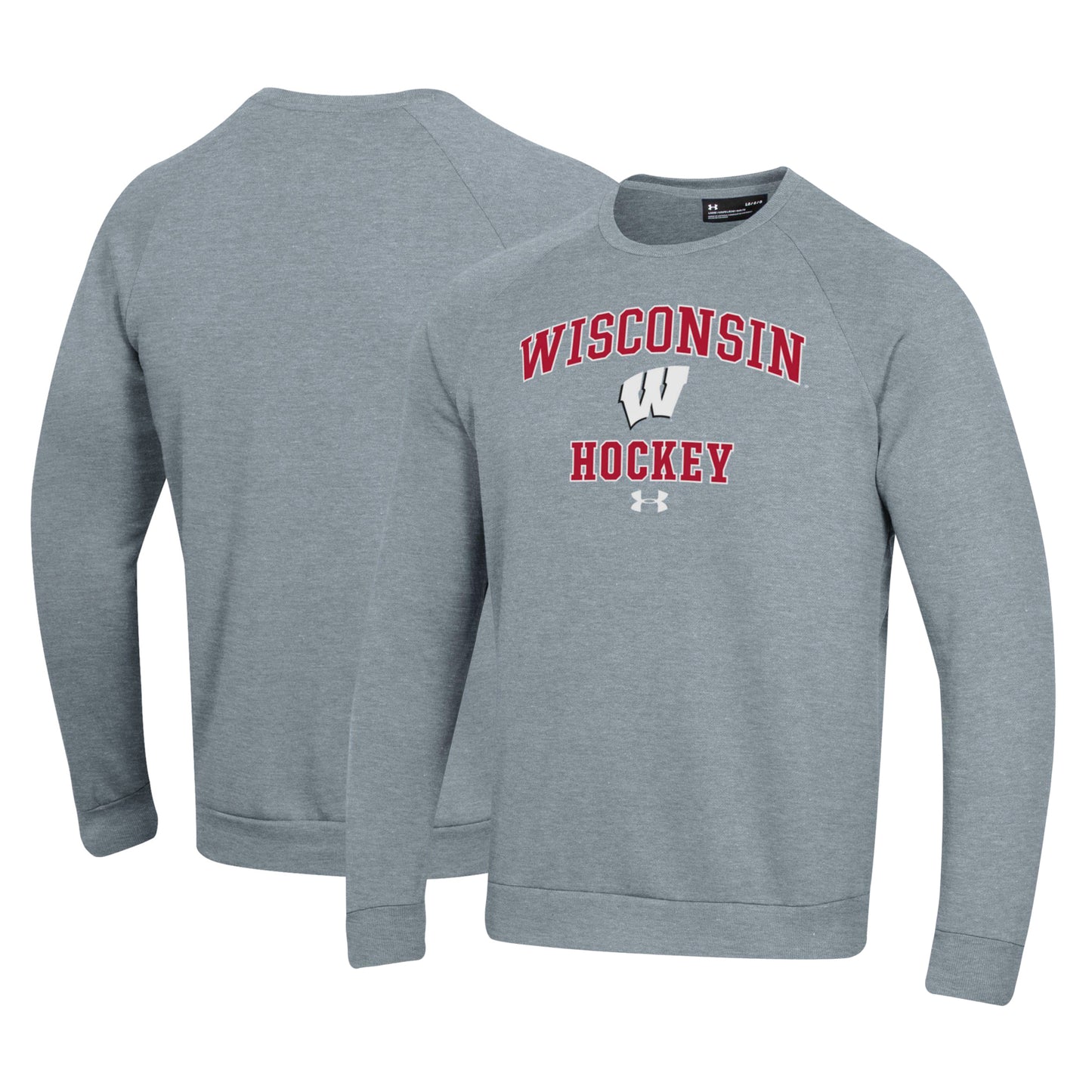 Men's Under Armour Gray Wisconsin Badgers Hockey All Day Arch Fleece Pullover Sweatshirt