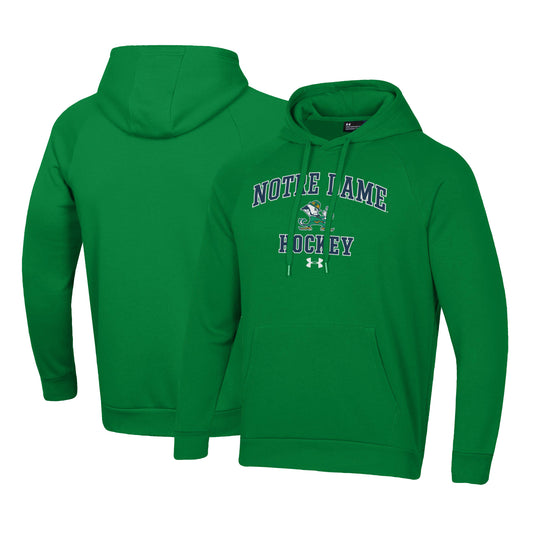 Men's Under Armour Green Notre Dame Fighting Irish Hockey All Day Arch Fleece Pullover Hoodie