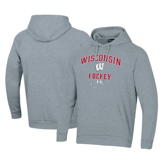 Men's Under Armour Gray Wisconsin Badgers Hockey All Day Arch Fleece Pullover Hoodie