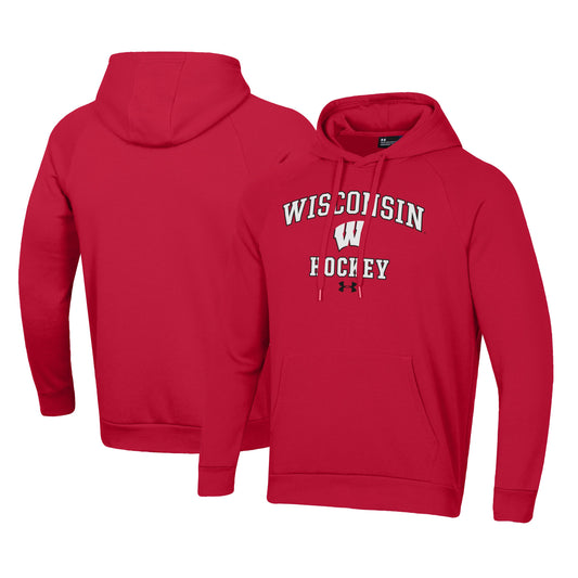 Men's Under Armour Red Wisconsin Badgers Hockey All Day Arch Fleece Pullover Hoodie