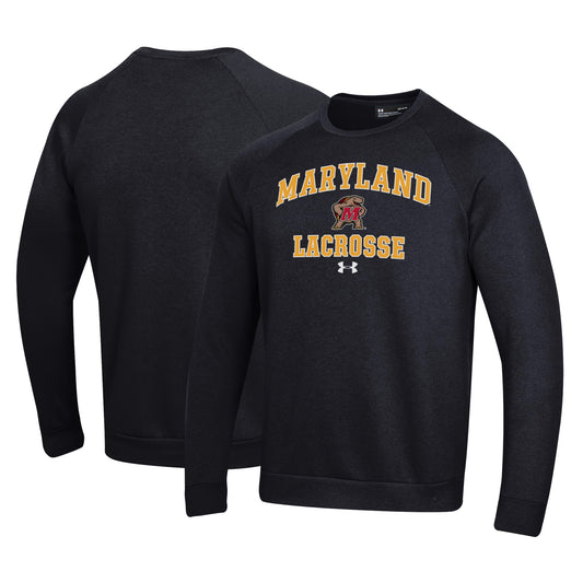 Men's Under Armour Black Maryland Terrapins Lacrosse All Day Arch Fleece Pullover Sweatshirt